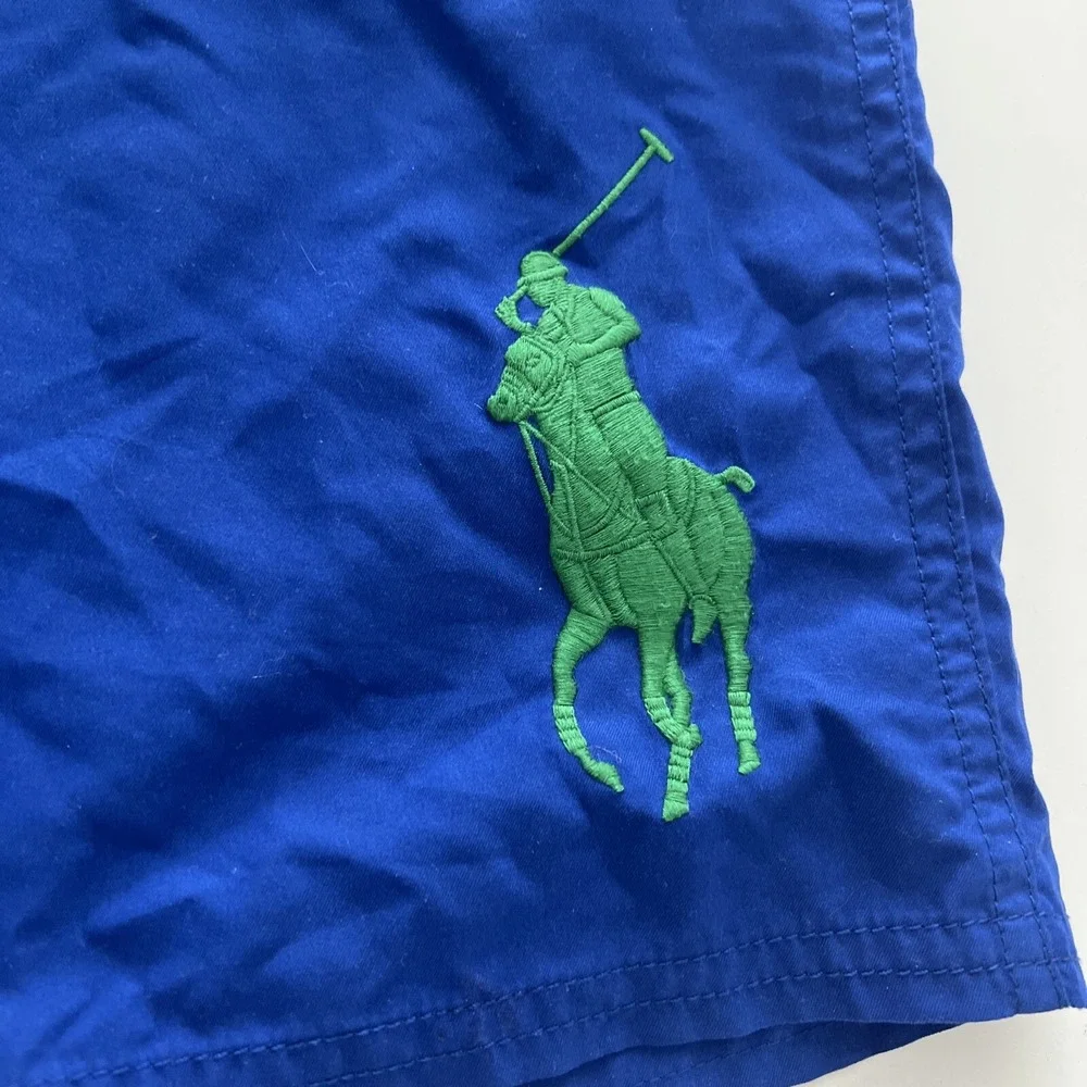 Boys Swimwear Sz L 14/16 Polo Ralph Lauren Logo Green Stripe Lined Stretch Retro